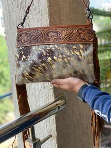 Elegante bolso hecho a mano con flecos de cuero para ocultar el pelo, piel metálica, cuero y diseño cruzado occidental para mujer - Product Image 4