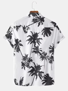 เสื้อเชิ้ตฮาวายพิมพ์ลายต้นปาล์มแขนสั้นติดกระดุมสำหรับผู้ชายแฟชั่นลำลองราคาประหยัดช่วงฤดูร้อน - Product Image 2
