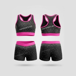 Ensembles d'échauffement personnalisés en strass, tenue athlétique en strass pour cheerleading, vêtements d'entraînement, soutien-gorge et short de sport en strass AB - Product Image 4