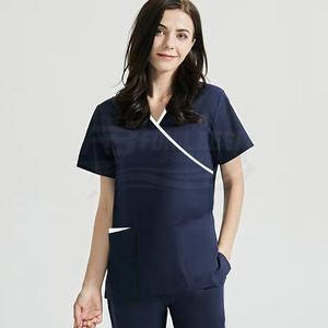 Blusa Médica con Cuello en V para Mujer, Azul Marino, Algodón y Poliéster, Uniforme de Hospital con Bolsillos para Personal Médico, Diseño Personalizado - Product Image 2