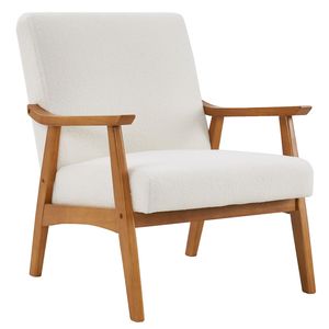 Poltrona Singola da Interno in Legno Massello con Braccioli in Velluto Teddy, Sedia Relax Bianco Crema con Schienale per Uso Alberghiero - Product Image 3