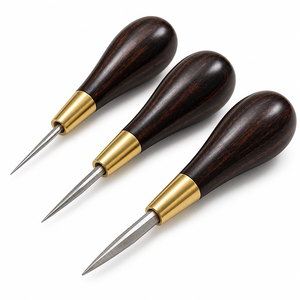 3 Piece Leather Stitching <b>Awl</b> Set with Ebony Wooden Handles for Leathercraft Piercing <b>Sewing</b> and Repair ZetomedPro - Product Image 4
