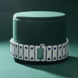 Reloj de Lujo con Incrustaciones de Moissanita VVS, Bisel de Diamantes Azules Zafiro, Esfera Cuadrada, Números Romanos, Estilo Hip Hop - Product Image 6