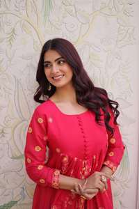<b>Women's</b> Embroidered Silk Chanderi Kurti Set Pants Premium Summer Ethnic Wear Party Indian Designer Loose Fit Wrinkle-Free - Product Image 2