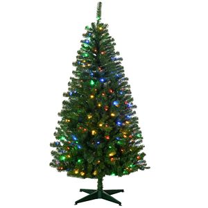 6FT Slim Prelit Christmas <b>Tree</b> with Warm White or Colorful <b>LED</b> Lights Auto Open Christmas Decorations - Product Image 1