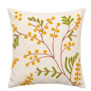 Artisan Crafted Embroidered Square Bohemian Cotton <b>Cushion</b> <b>Cover</b> with Intricate Green Leaf Yellow Bloom Motif Anti-Dust Mite - Product Image 4