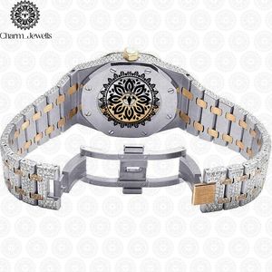 Charm_Jewells Men's Luxury Tonneau <b>Case</b> Stainless Steel <b>Watch</b> Analog Quartz Movement Diamond Encrusted Bracelet 43mm - Product Image 6