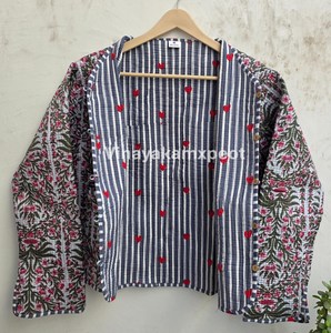 Chaqueta Acolchada de Algodón con Bordado Floral, Reversible, Estilo Boho, Impresión a Bloques, Ecológica, Venta Caliente 2026 - Product Image 4