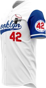 Men's Blue 42 Baseball Button Down Jersey 90s <b>Hip</b> Hop Baseball Jerseys Shirts Stitched - Product Image 5