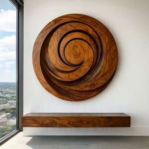Escultura de Madera, Arte Ecológico, Decoración de Pared Redonda de Madera, Artesanía de Alta Calidad, Arte Abstracto de Pared, Madera Maciza Tallada a Mano, Aniversario - Product Image 3