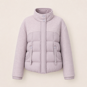 Women Hybrid Down <b>Jacket</b> Wool Blend Padded Mixed-Media <b>Cropped</b> <b>Puffer</b> <b>Jacket</b> Coat <b>Cropped</b> Winter Outerwear Woman <b>Jacket</b> - Product Image 1