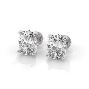 Pendientes de Diamantes Solitarios Modernos para Mujer en Oro Blanco de 10k, 14k y 18k, Corte Ovalado Cultivado en Laboratorio, Cuatro Puntas, Chapados en Oro - Product Image 2