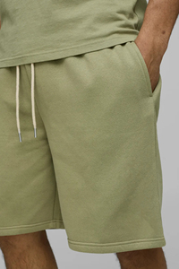 2026 Unique Custom DTF Printed Logo Solid Color Oversized Mens Shorts Side Pockets Rope High Street <b>Elastic</b> Waist Sweat Shorts - Product Image 2