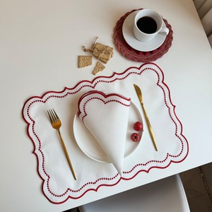 Vintage <strong>Cream</strong> Embroidered Polyester Table <strong>Placemat</strong> with Lace, Heat-Resistant Fabric Mat for Wedding, Party, Home Decor - Product Image 1