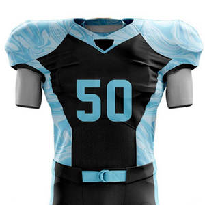 Maillot de football américain personnalisé par sublimation, unisexe, ajusté, noir et bleu, numéro 50, anti-transpiration, respirant, antibactérien, sport - Product Image 2