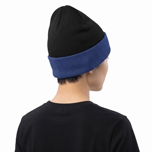 Unisex Solid Black and <b>Navy</b> Blue Acrylic Beanie Knit Winter <b>Hat</b> Cuffed Casual Style for Adults Head Circumference - Product Image 2
