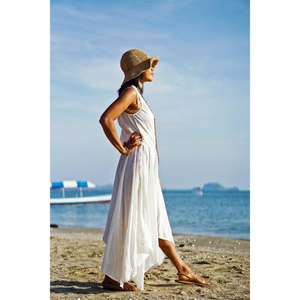 Robe longue bohème pour femmes, sans manches, style enveloppant, avec ceinture, tenue de plage estivale - Product Image 3