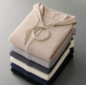 Pull en laine tricoté à capuche zippé pour homme, respirant, 350g, couleur unie, décontracté, coupe classique, pour l'automne - Product Image 3