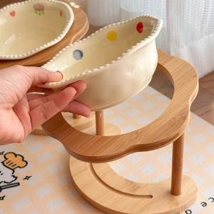 Portable Waterproof Raised Pet <b>Bowls</b> Set Bamboo <b>Stand</b> for <b>Dogs</b> & Cats Adjustable Food/Water Feeder - Product Image 2
