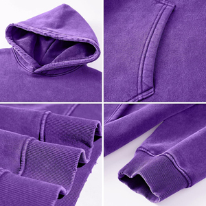 Sweat-shirts à capuche 100% coton délavés à l'acide pour hommes, style vintage, coupe oversize, streetwear, faible MOQ - Product Image 6