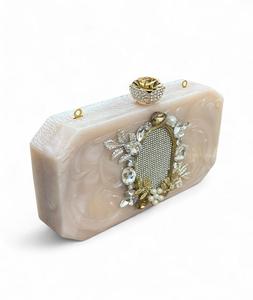 Eventide Elegance Stylish Resin Clutch for Weddings Parties Lady's Purse with Glamorous Pearl Handle for Evening Dress-Up - Product Image 1