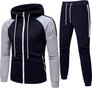 Survêtement à capuche pour homme, couleur contrastée, sweat-shirt à fermeture éclair à manches longues avec cordon de serrage, pantalon de jogging décontracté, vêtements d'automne - Product Image 1