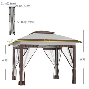 Tenda a Baldacchino Pop-up 3,6x3,6m Beige e Marrone con Rete e Borsa per il Trasporto, Riparo Solare Istantaneo con 12,7 m² di Ombra - Product Image 3