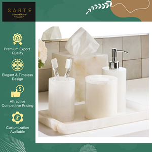 Ensemble d'accessoires de salle de bain modernes, design élégant, finition en marbre naturel de luxe, pierre d'albâtre, cinq pièces, écologique, personnalisable - Product Image 3