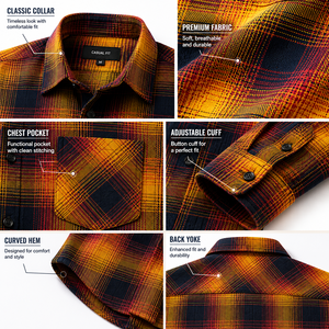 New Men's Flannel Shirt <b>Large</b> Plaid Color Matching Fashion Dynamic Casual Men's Long Sleeve Shirt - Product Image 5