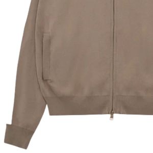 Beige Side Stripe Knitted Track <b>Jacket</b> Zip Up Athletic Streetwear Ribbed Cuffs Soft Knit <b>Casual</b> Menswear Premium Comfort Fit - Product Image 3