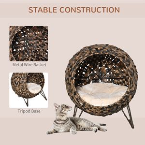 20.5\" Elevated Banana <b>Leaf</b> Kitten House Condo Hand Woven Braided Cat Bed with <b>Cushion</b> Brown Pet Bed - Product Image 3