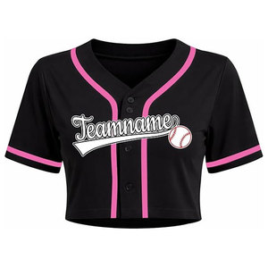 Maillot de baseball court personnalisé pour femme noire, avec lettrage et numéro imprimés, chemise boutonnée, tenue d'équipe de softball - Product Image 2