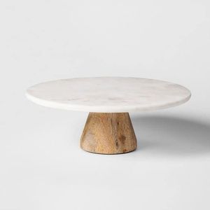 Minimalistic Customizable Round <b>Marble</b> <b>Cake</b> <b>Stand</b> with Wood Base Handmade Dessert Display Pedestal Party Home hotel - Product Image 1