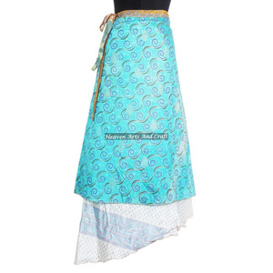 Falda Larga de Seda Hippie de 2 Capas para Niña, Falda Larga Envolvente de Seda Mágica Reversible de 2 Capas, Tela de Seda Estampada Mágica - Product Image 1