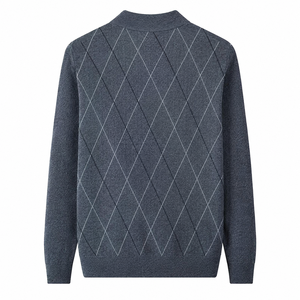 Pull en tricot Argyle pour homme, manches longues, pour l'automne, épaisseur standard, 100% acrylique, gris, vente en gros et personnalisable - Product Image 4