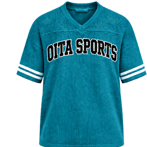 Camiseta Deportiva Azul Turquesa Personalizada, Tejida, Cuello en V, Manga Corta, a Rayas, Transpirable, Holgada, Informal, para Equipos Deportivos - Product Image 1