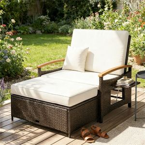 Beige Outdoor <b>Sofa</b> <b>Bed</b> Terrace and Patio Lounge Chair Practical <b>Storage</b> Solution - Product Image 1