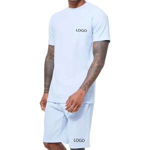 OEM Custom Logo Blank Two Piece <b>Set</b> Summer Vintage Wash Cotton T Shirt and Shorts Matching Sweatshirt Activewear - Product Image 1