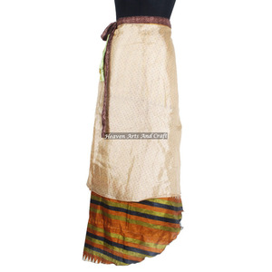 Sarong double couche réversible de créateur en soie Sari, jupe enveloppante magique d'Inde, jupe vintage en soie magique 38 pouces, paréo sarong enveloppant - Product Image 1