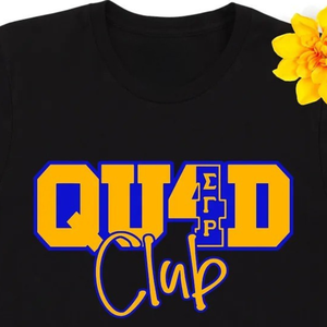 เสื้อยืด SGRHO Quad Club สีดำ เสื้อยืดสตรีแขนสั้นลำลองลายตัวอักษรกรีก เสื้อ Sigma Gamma Rho สำหรับนักศึกษา  แบบสั่งทำพิเศษ - Product Image 3