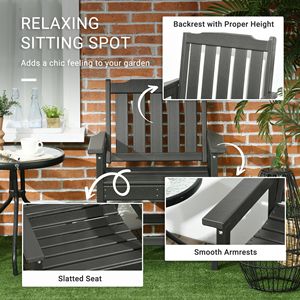 Set di 2 sedie da esterno grigie in HDPE con braccioli e schienale a doghe per patio, prato, bordo piscina o giardino - 2 pezzi - Product Image 4