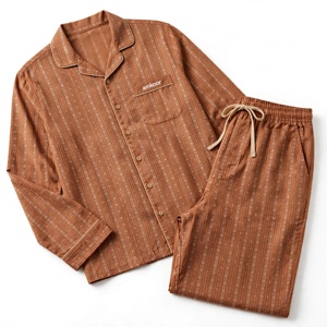 Conjunto de Pijama de Manga Larga para Hombre Amkoor, Tejido Sólido 100% Algodón, Ligero, Clásico, Informal, Ropa de Dormir para Verano - Product Image 4