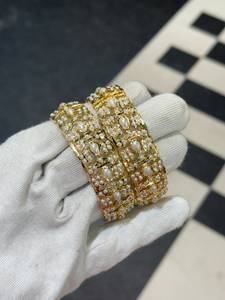 Trending Indian Wedding Rhodium Plated Imitation Pearl <b>Bangles</b> <b>Set</b> | Traditional Handmade Luxury Bridal Ethnic Jewelry Women - Product Image 4