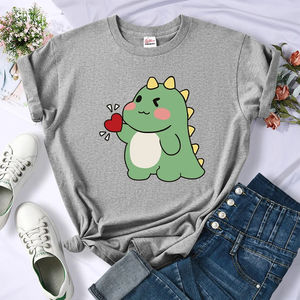 T-shirts décontractés à manches courtes pour femmes, doux, style streetwear, sport, hip-hop, avec imprimé « Cute Little Dinosaur Confesses Love » - Product Image 4