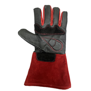 Gants de soudage en cuir de haute qualité, rouge et noir, longueur coude, isolés thermiquement, style sportif d'hiver pour l'extérieur, non doublés, usage quotidien HARAZ - Product Image 2