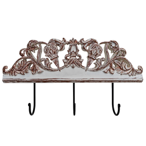 Smart Art Wood Carving Home <b>Key</b> & Clothing Storage White Wash Hanging 3 <b>Hooks</b> Handmade <b>Wall</b> <b>Key</b> Hanger Engineered Wood <b>Key</b> <b>Hooks</b> - Product Image 1