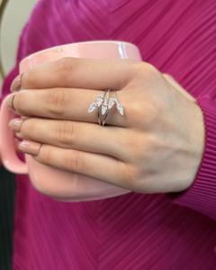 Bague de mariage en argent sterling 925 avec diamant de laboratoire taille poire en forme de feuille de branche, 5,5x2,3mm, couleur D, certifié IGI, luxe, vente en gros, OEM - Product Image 3