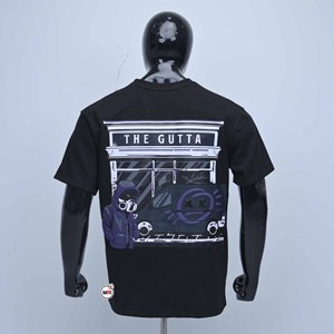 T-shirt streetwear pour homme noir avec imprimé graffiti violet, col rond, manches courtes, coupe régulière, jersey de coton, t-shirt oversize - Product Image 2