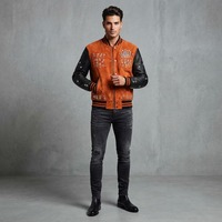 Vestes universitaires unisexes personnalisées en gros, orange et noir, avec strass, style Letterman, bomber, streetwear, manteaux, tenues et ensembles