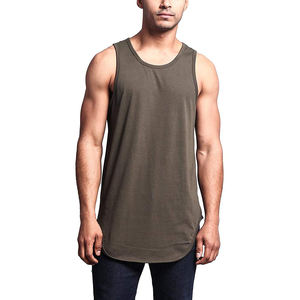 Camiseta de Tirantes Personalizada para Hombre, Color Sólido, Verano, 100% Algodón Tejido, Ecológica, Bordada, Larga, con Dobladillo Curvo, Talla Grande, para Gimnasio, con Botones - Product Image 1